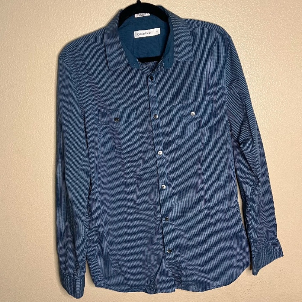 Calvin Klein Men's Blue Button Up Shirt Size Medium 100% Cotton